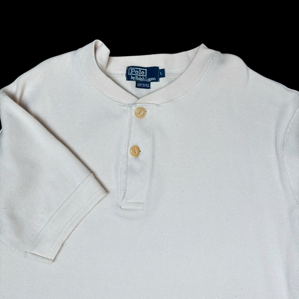 VTG Polo Ralph Lauren Henley T-shirt Men's Size Large Ivory Short Sleeve USA